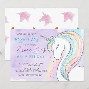 Waterverf Unicorn Magical Day Girl's Birthday Kaart