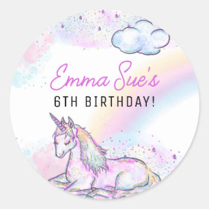 Waterverf Unicorn Magical Day Girl's Birthday Ronde Sticker