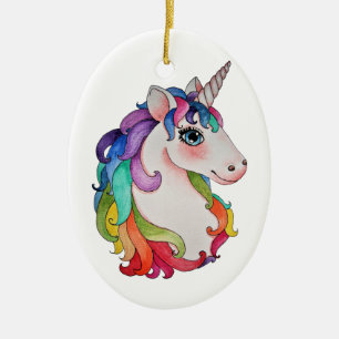 Waterverf Unicorn met regenbooghaar Keramisch Ornament