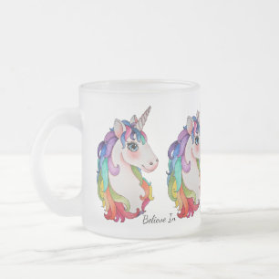 Waterverf Unicorn met regenbooghaar Matglas Koffiemok