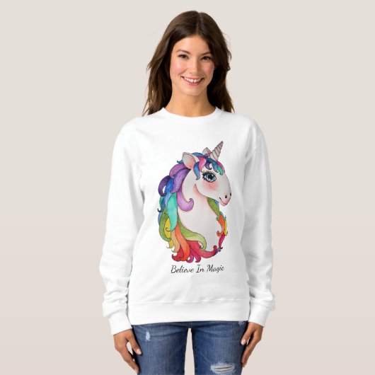 Waterverf Unicorn met regenbooghaar Trui (Voorkant volledig)