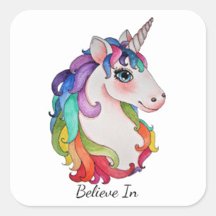 Waterverf Unicorn met regenbooghaar Vierkante Sticker
