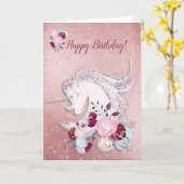  Waterverf Unicorn Pink & Silver Accepten Kaart (Gele Bloem)