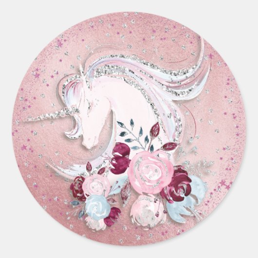 Waterverf Unicorn Pink & Silver Accepten Ronde Sticker (Voorkant)