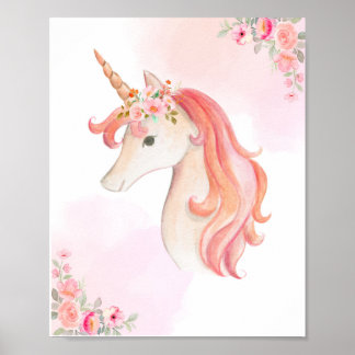 Waterverf Unicorn Poster. Nursery Decor. Poster