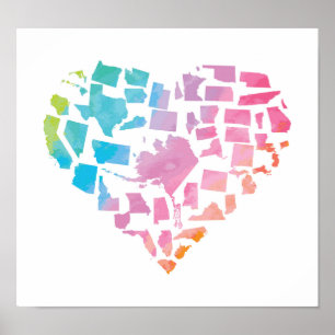 Waterverf United States Heart Poster