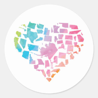 Waterverf United States Heart Ronde Sticker