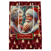 Waterverf Vakantie Gift Bag Santa & Mrs Claus Medium Cadeauzakje (Achterkant)