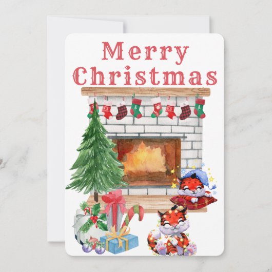 Waterverf Vakantie Kerst Kaart (Voorkant)