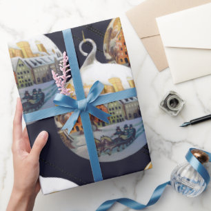 Waterverf Vakantie Kerstmis Scène Ornamenten   Cadeaupapier