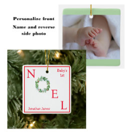 Waterverf Vakantie Krans Foto BABY 1e NOEL Keramisch Ornament