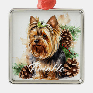 WATERVERF VAKANTIE YORKSHIRE TERRIER DOG METALEN ORNAMENT