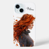 Waterverf val laat rood hoofdmeisje Case-Mate iPhone case (Achterkant)