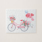 Waterverf valentijn Roze fiets en hartballonnen Legpuzzel (Horizontaal)