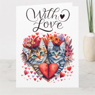 Waterverf Valentijnse katten met liefde Kaart