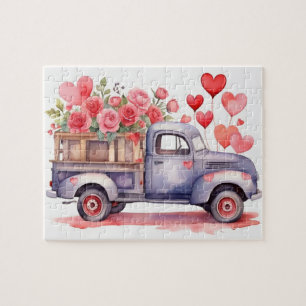 Waterverf Valentijnse pick-up truck puzzel