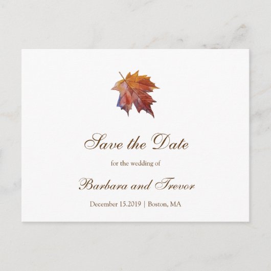 Waterverf Vallende Blad Herfst Bruiloft Bewaar de  Aankondigingskaart (Voorkant)