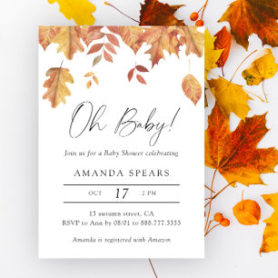Waterverf vallende bladeren herfst baby shower kaart
