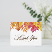 Waterverf vallende bladeren herfst bruiloft dank u briefkaart (Staand voorkant)