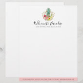 Waterverf van ananas en Hibiscus Flowers Tropisch Briefhoofd (Voorkant / Achterkant)