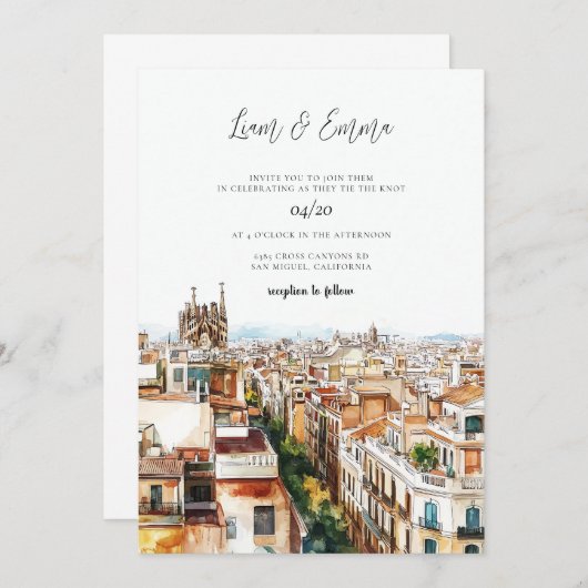 Waterverf van Barcelona bruiloft Kaart (Voorkant / Achterkant)