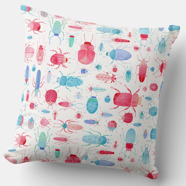 Waterverf van beetel kussen (Beetle, bug and insect watercolor pattern art throw pillow)