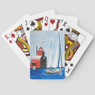 Waterverf van Big Red Michigan Lighthouse Pokerkaarten