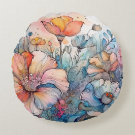 Waterverf van bloemenpatroon rond kussen