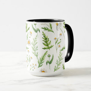 Waterverf van bossen Groene wilde bloemen en Mok v