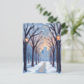 Waterverf van Boston Common Winter Snowfall Briefkaart (Staand voorkant)