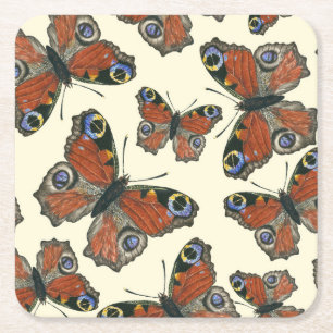 Waterverf van botervliegen vierkante kartonnen onderzetter