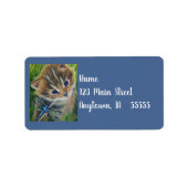 Waterverf van bruin Tabby Kitten en Dragonfly Etiket (Voorkant)