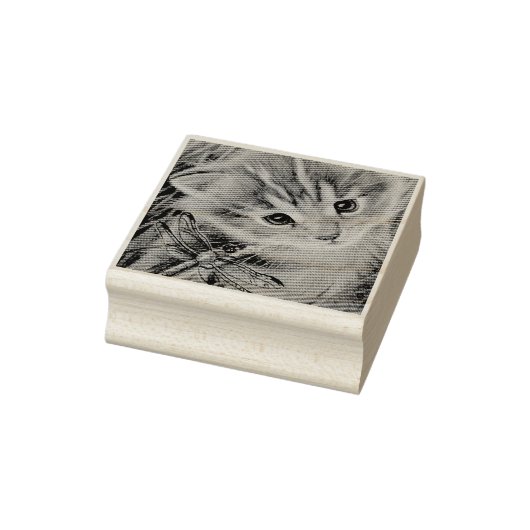 Waterverf van bruin Tabby Kitten en Dragonfly Rubberstempel (Stempel)
