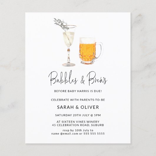 Waterverf van budget - Bubbles & Brews Baby shower Flyer (Voorkant)