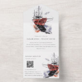 Waterverf van buitengaats zeilzeilzeilschip QR-cod All In One Uitnodiging (Binnen)
