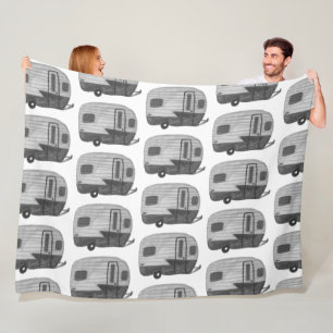 Waterverf van Camper Trailer met retro Fleece Deken