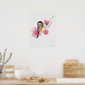 Waterverf van Chickadee Bird Flowers Poster (Keuken)