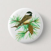 Waterverf van Chickadee Bird Pinecone Ronde Button 5,7 Cm (Voorkant)
