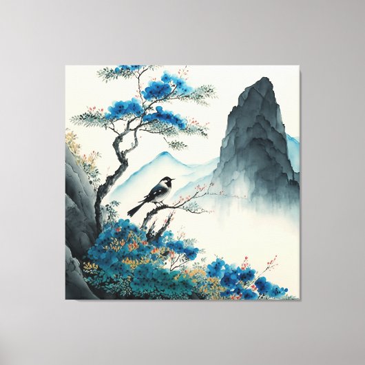 Waterverf van Chinese pushschilderlandschap Canvas Afdruk (Voorkant)