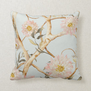 Waterverf van Chinoiserie Floral Dusty Blue in roz Kussen