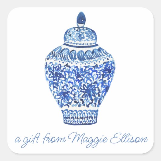 Waterverf van Chinoiserie Ginger Jar Gift Stickers (Voorkant)