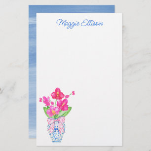 Waterverf van Chinoiserie Ginger Jar Orchid Briefpapier