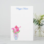Waterverf van Chinoiserie Ginger Jar Orchid Briefpapier (Staand voorkant)