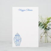 Waterverf van Chinoiserie Ginger Jar Stationery Briefpapier (Staand voorkant)