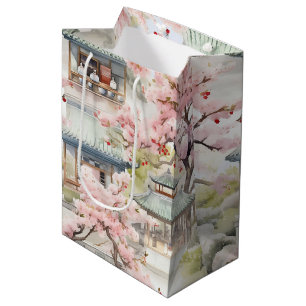 Waterverf van de Aziatische Pagode te midden van k Medium Cadeauzakje