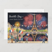 Waterverf van de Bastille-dag Briefkaart (Voorkant / Achterkant)