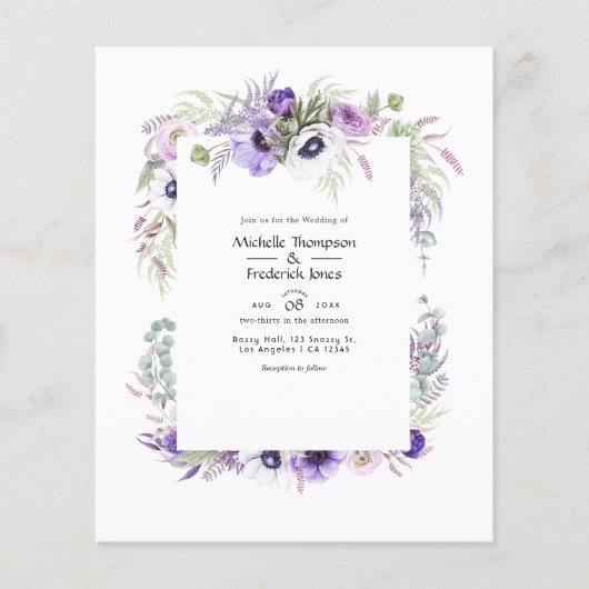 Waterverf van de begroting - Stusty Violet Wedding Flyer (Voorkant)