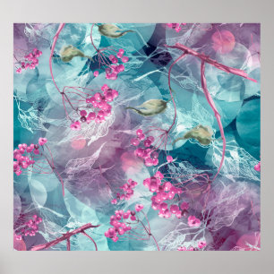 Waterverf van de berkentak poster