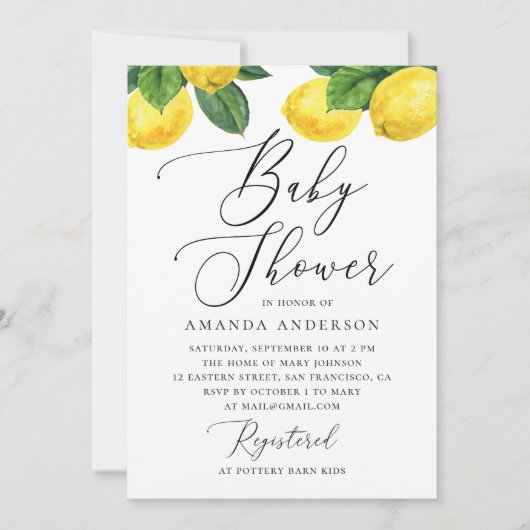 Waterverf van de citrustuin. Lemon script baby sho Kaart (Voorkant)