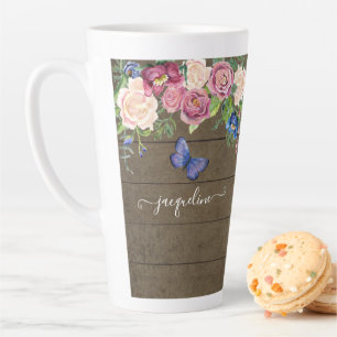 Waterverf van de deelstaat Rustisch Floral Navy Bu Latte Mok